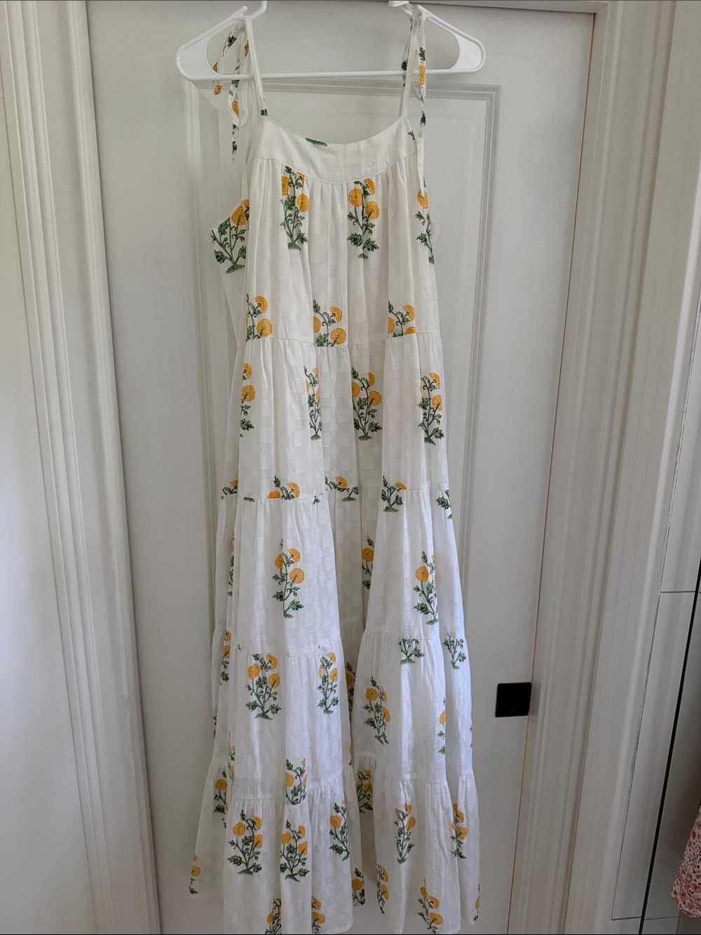 Carly Jean White Maxi Sundress with Yellow Floral Print